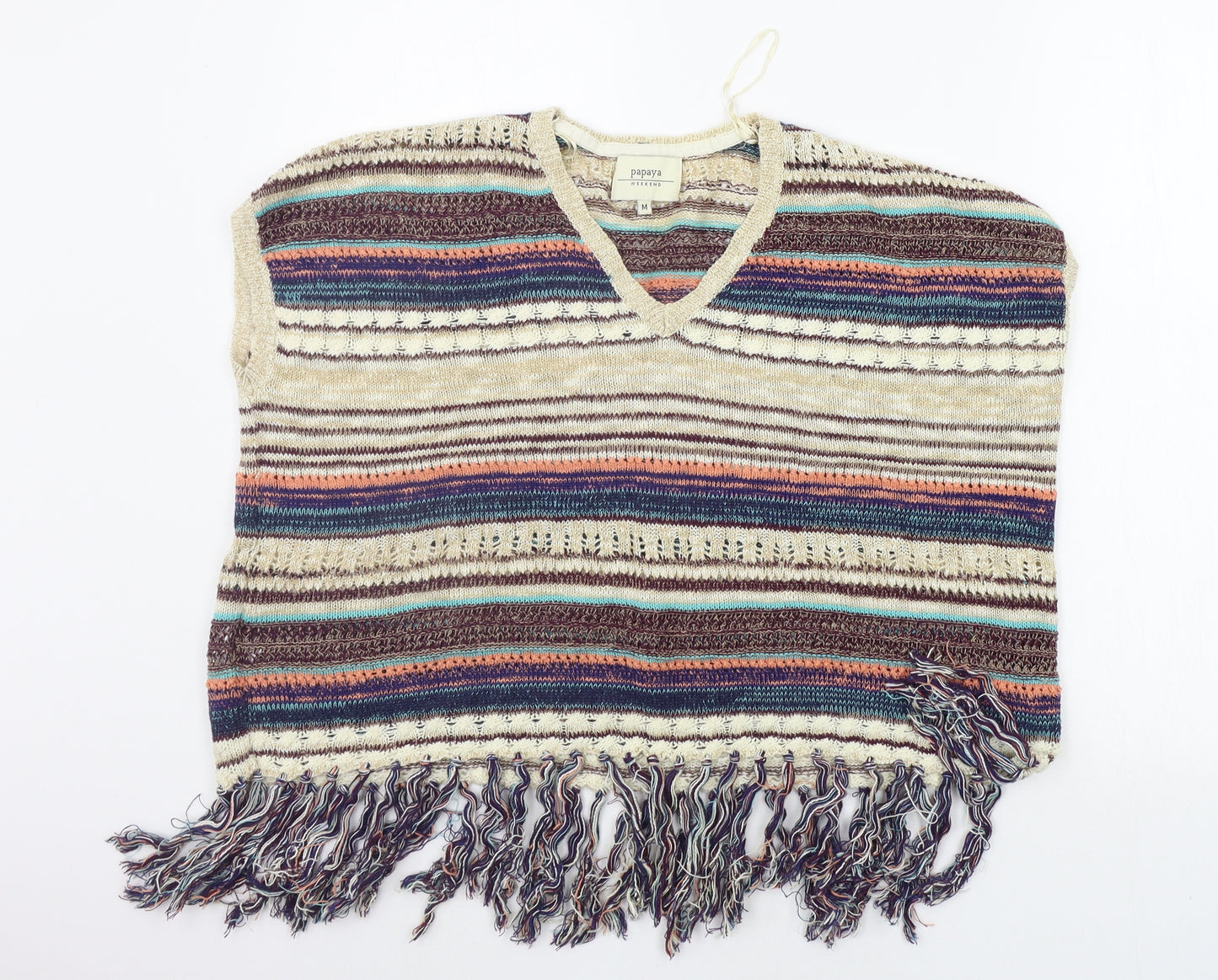 Papaya Womens Beige Striped  Pullover Jumper Size M