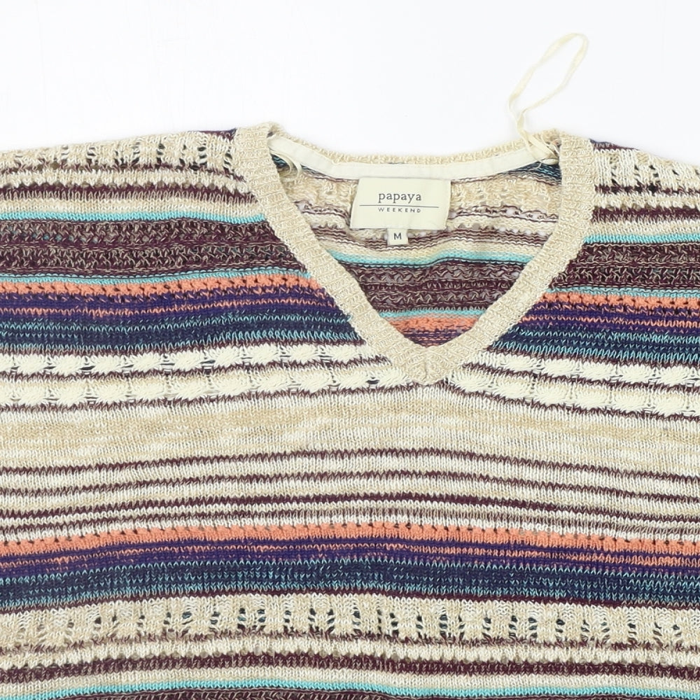 Papaya Womens Beige Striped  Pullover Jumper Size M