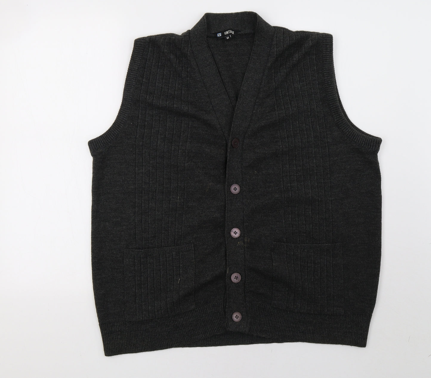 Vintage Mens Grey  Knit Cardigan Jumper Size M