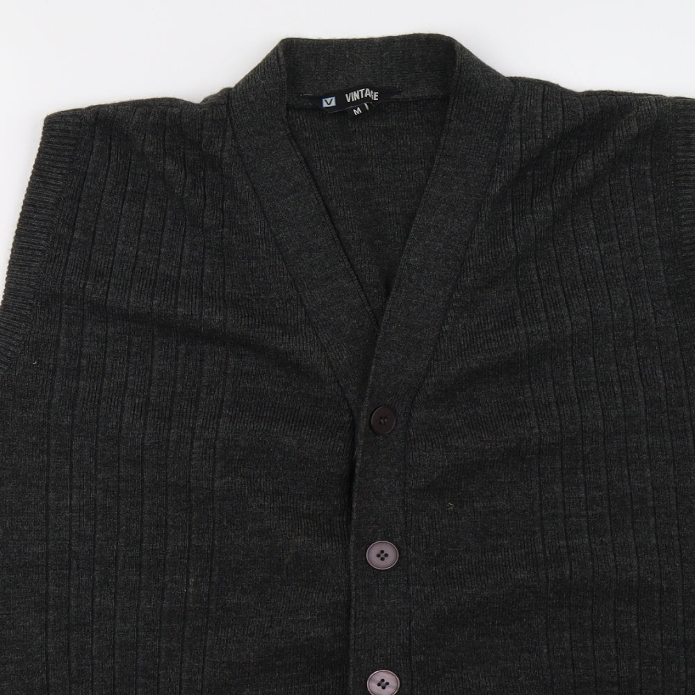 Vintage Mens Grey  Knit Cardigan Jumper Size M