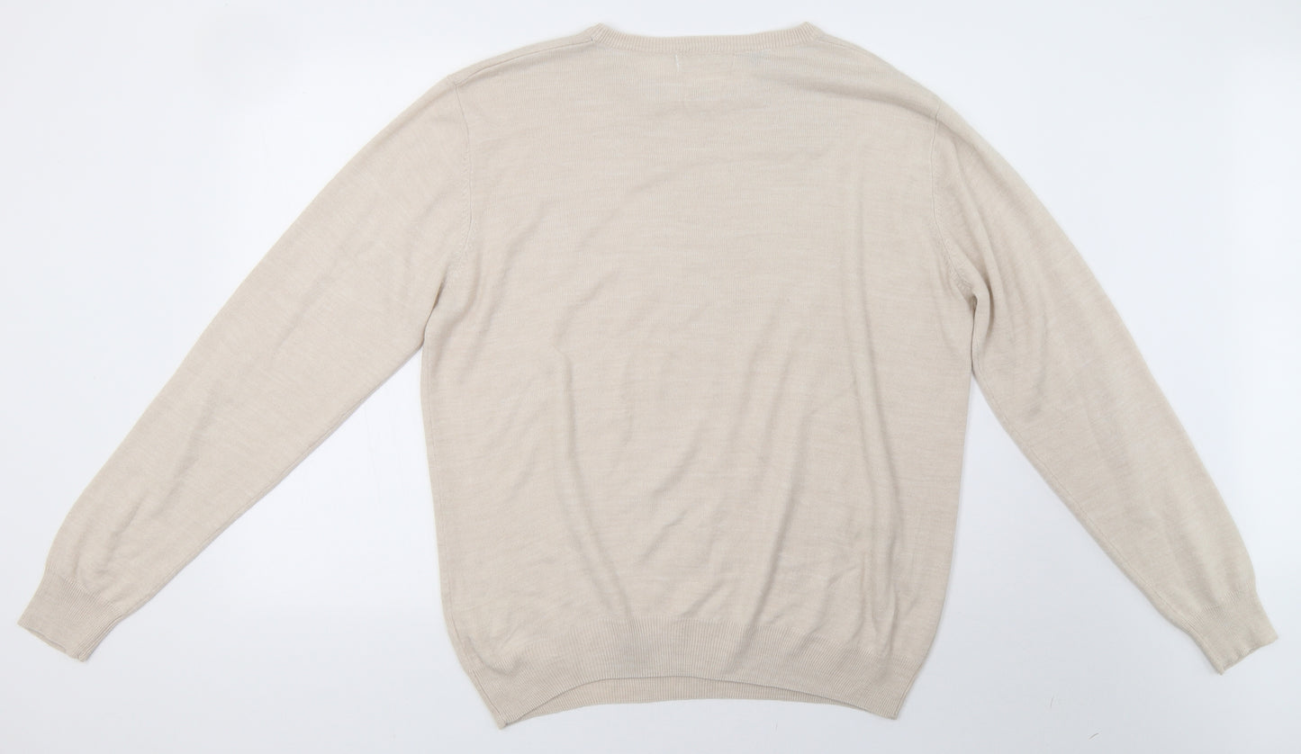 w&b Mens Beige  Knit Pullover Sweatshirt Size XL