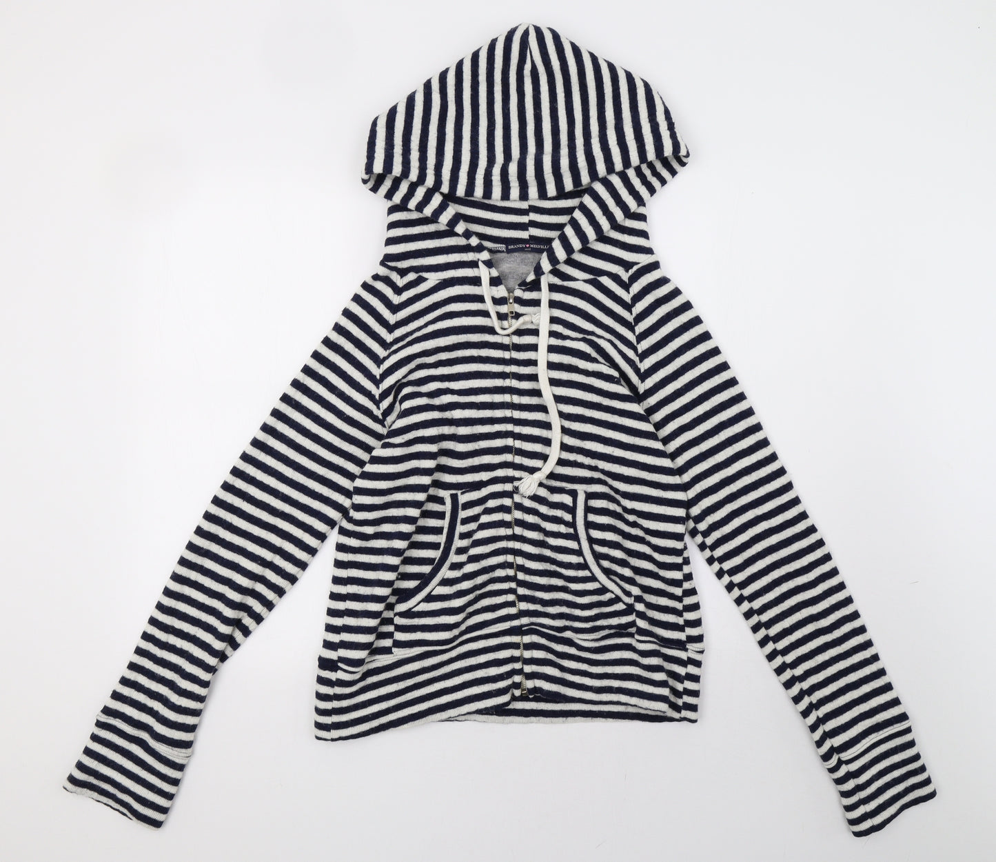 Brandy Melville Womens White Striped  Full Zip Hoodie Size S
