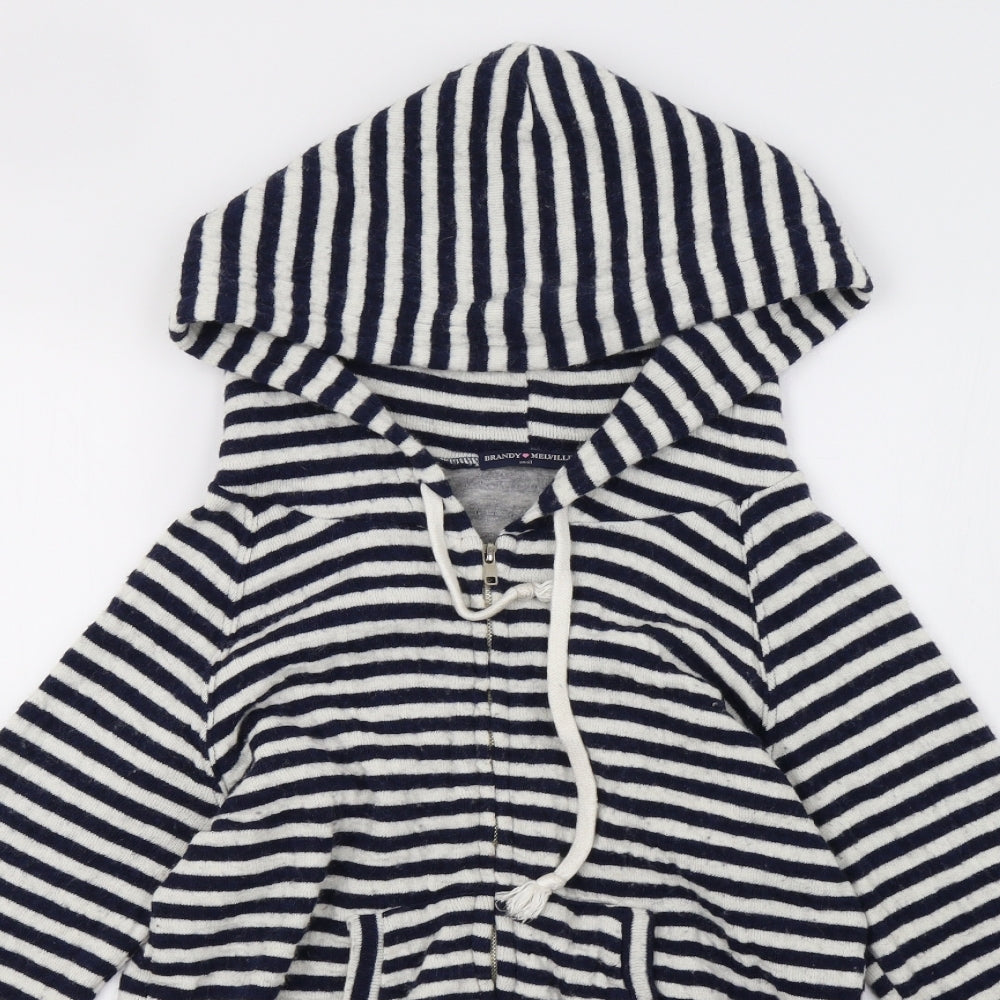 Brandy Melville Womens White Striped  Full Zip Hoodie Size S