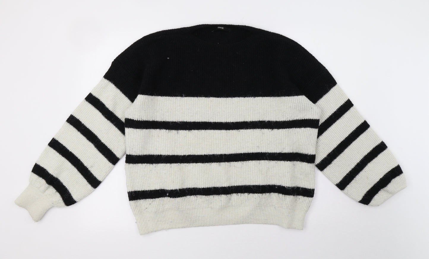 George Womens White Striped Knit Pullover Sweatshirt Size M