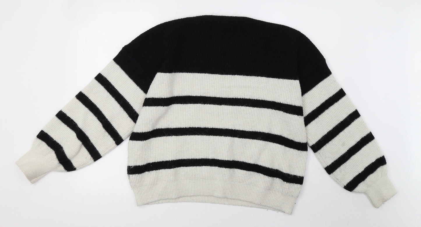George Womens White Striped Knit Pullover Sweatshirt Size M