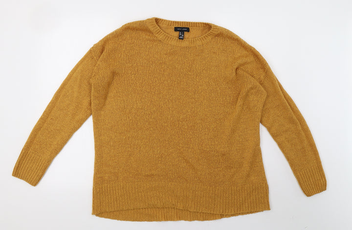 New Look Womens Yellow Knit Pullover Sweatshirt Size L