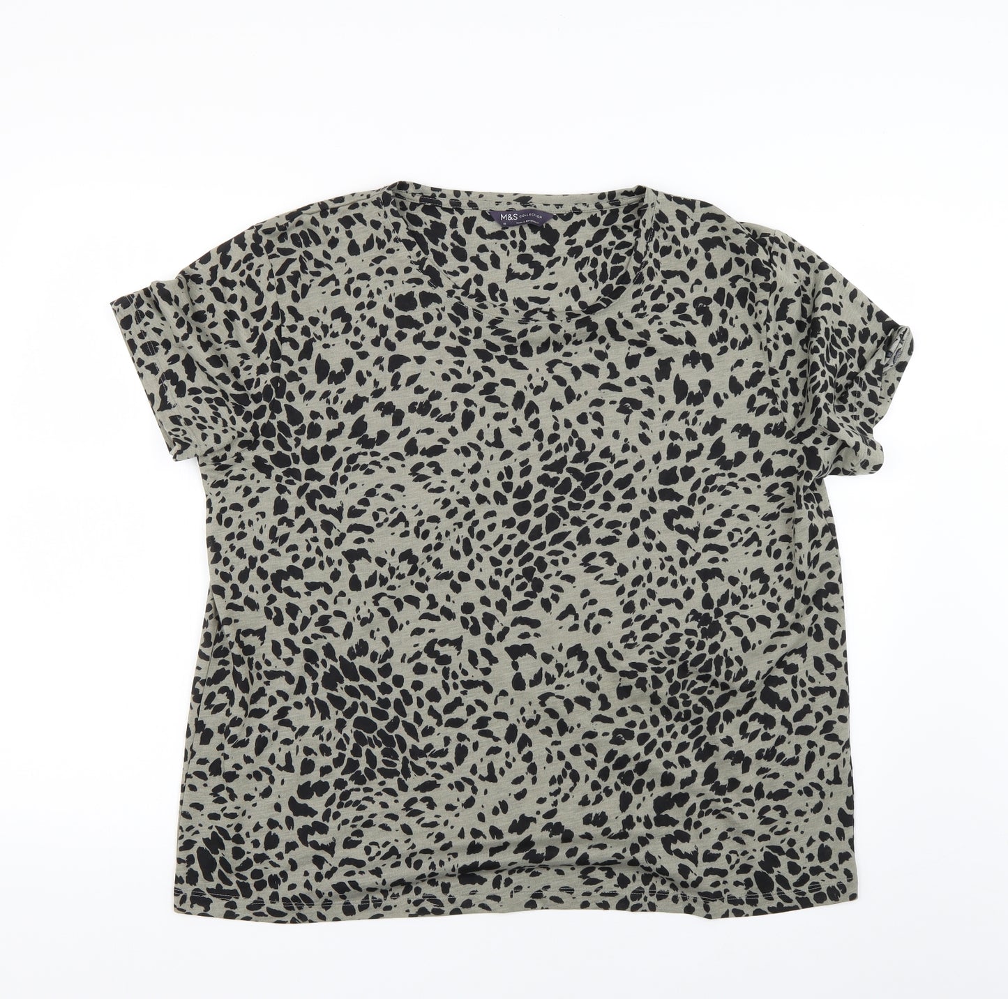 Marks and Spencer Womens Green Animal Print  Basic T-Shirt Size 16