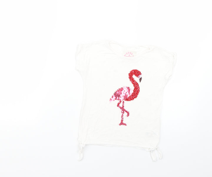 TU Girls White Geometric  Basic T-Shirt Size 4 Years