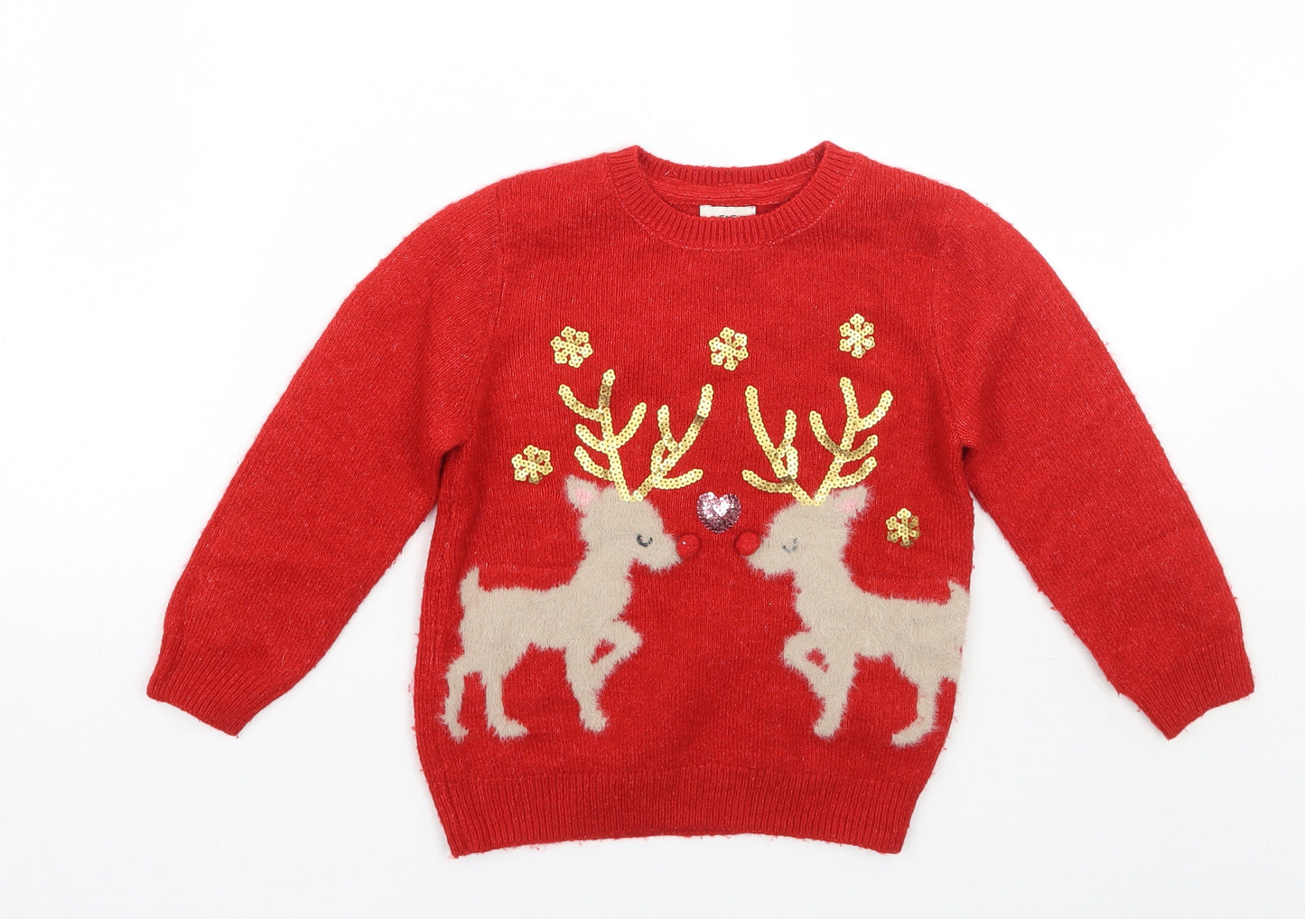 F&F Girls Red   Pullover Jumper Size 2-3 Years  - Christmas