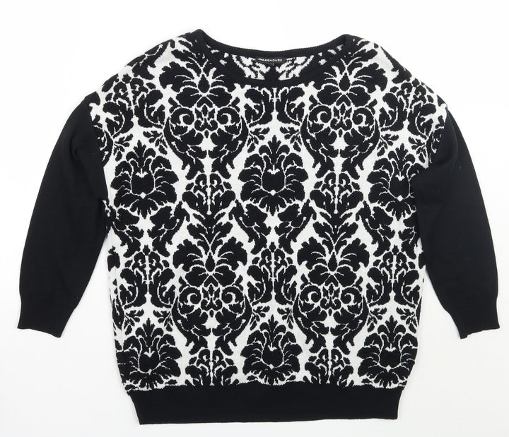 Warehouse Womens Black Floral  Pullover Jumper Size 6