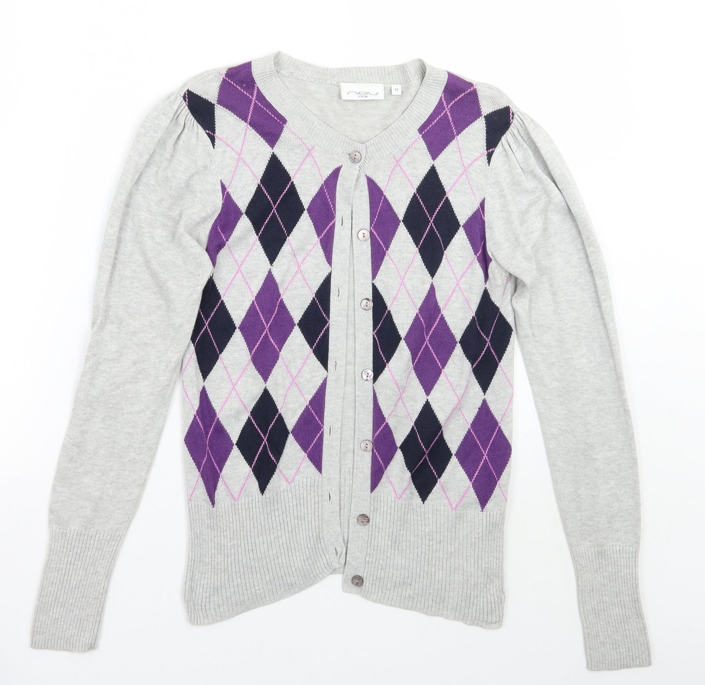 Newlook Womens Grey Geometric  Cardigan Jumper Size 12