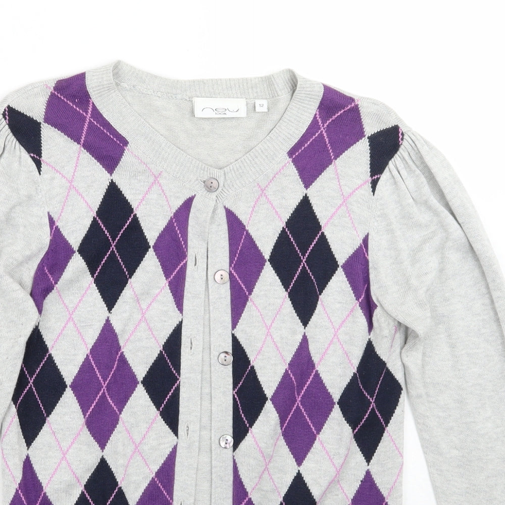 Newlook Womens Grey Geometric  Cardigan Jumper Size 12