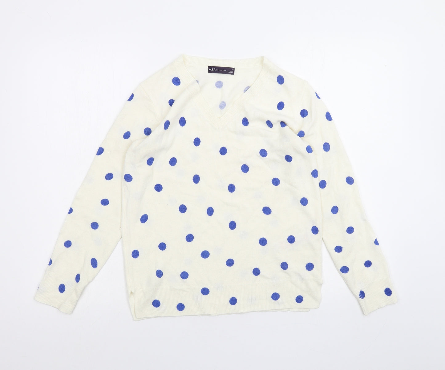 Marks and Spencer Womens White Polka Dot  Pullover Jumper Size 10