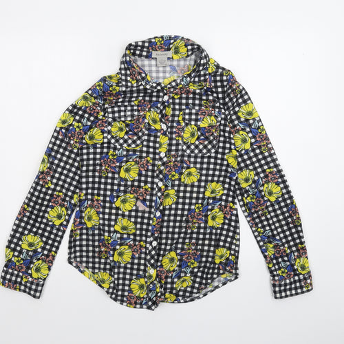 Passport Womens Black Floral  Basic Button-Up Size S