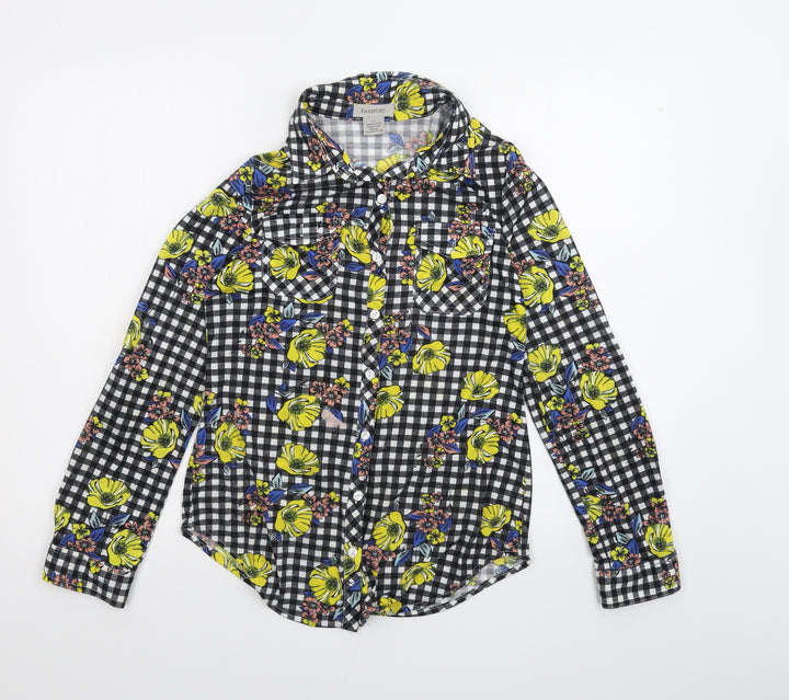 Passport Womens Black Floral Basic Button-Up Size S
