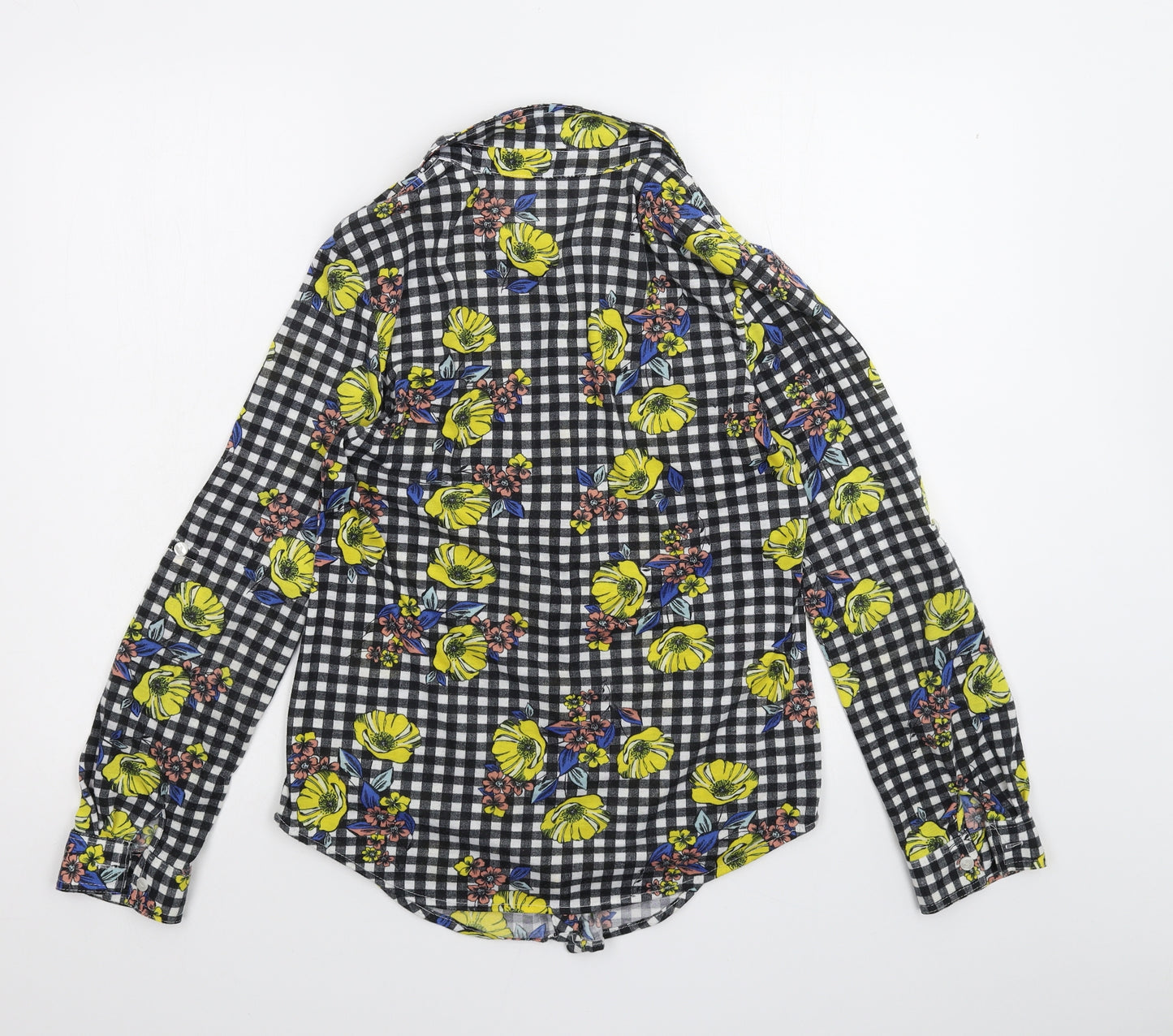 Passport Womens Black Floral  Basic Button-Up Size S