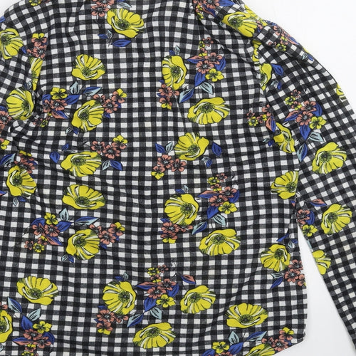 Passport Womens Black Floral  Basic Button-Up Size S