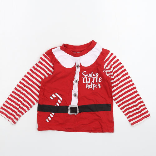 Preworn Girls Red Striped  Basic T-Shirt Size 5-6 Years