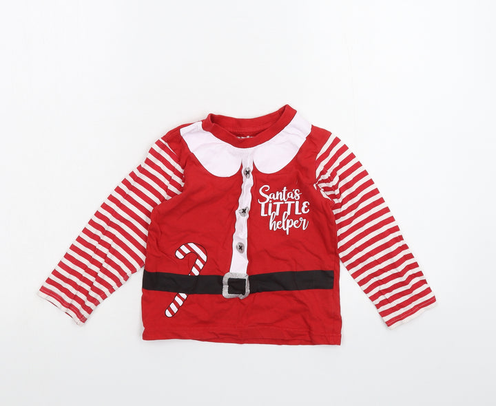 Preworn Girls Red Striped  Basic T-Shirt Size 5-6 Years