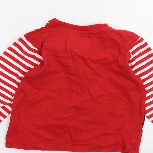 Preworn Girls Red Striped  Basic T-Shirt Size 5-6 Years