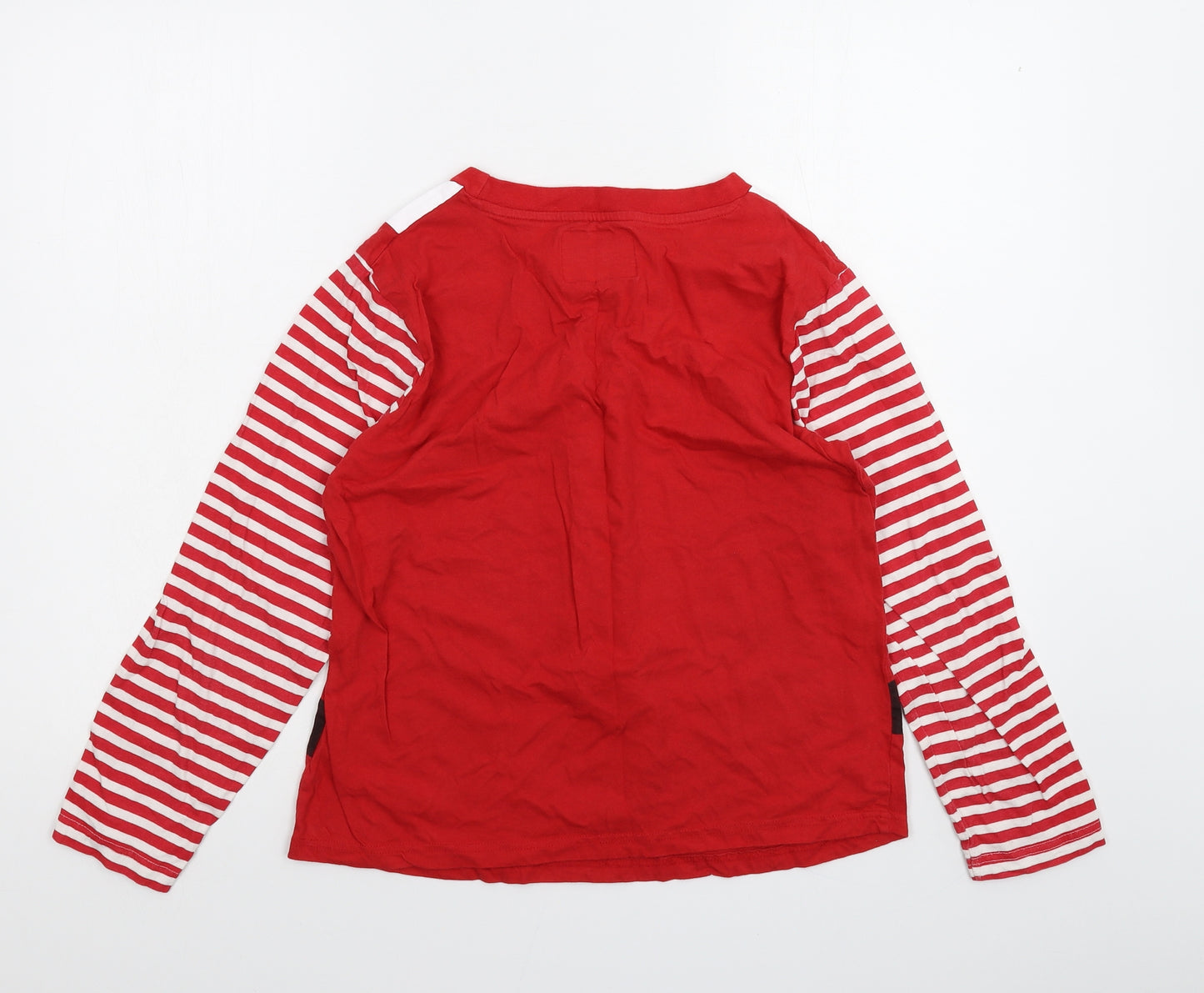 Preworn Girls Red Striped  Basic T-Shirt Size 8-9 Years  - Christmas