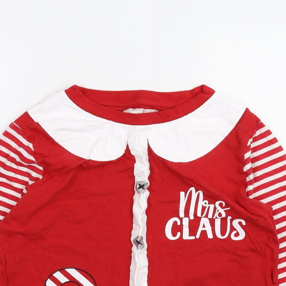 Preworn Girls Red Striped  Basic T-Shirt Size 8-9 Years  - Christmas