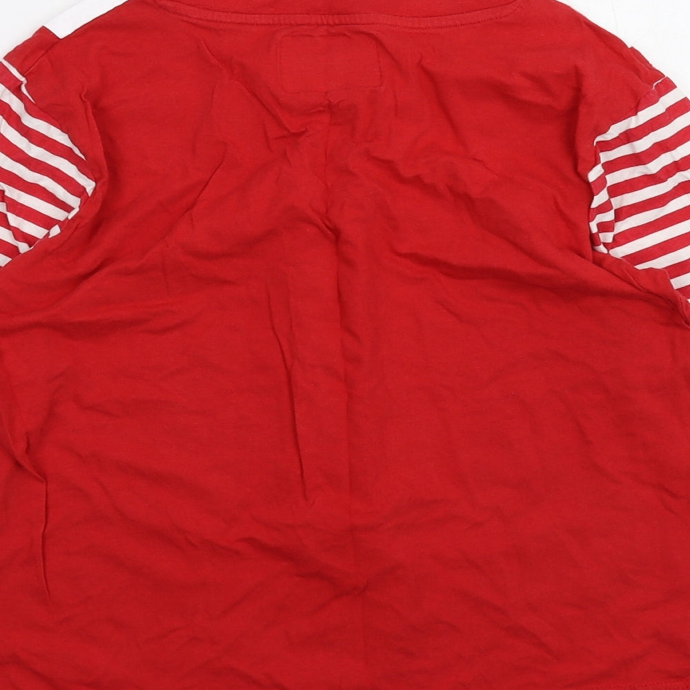 Preworn Girls Red Striped  Basic T-Shirt Size 8-9 Years  - Christmas