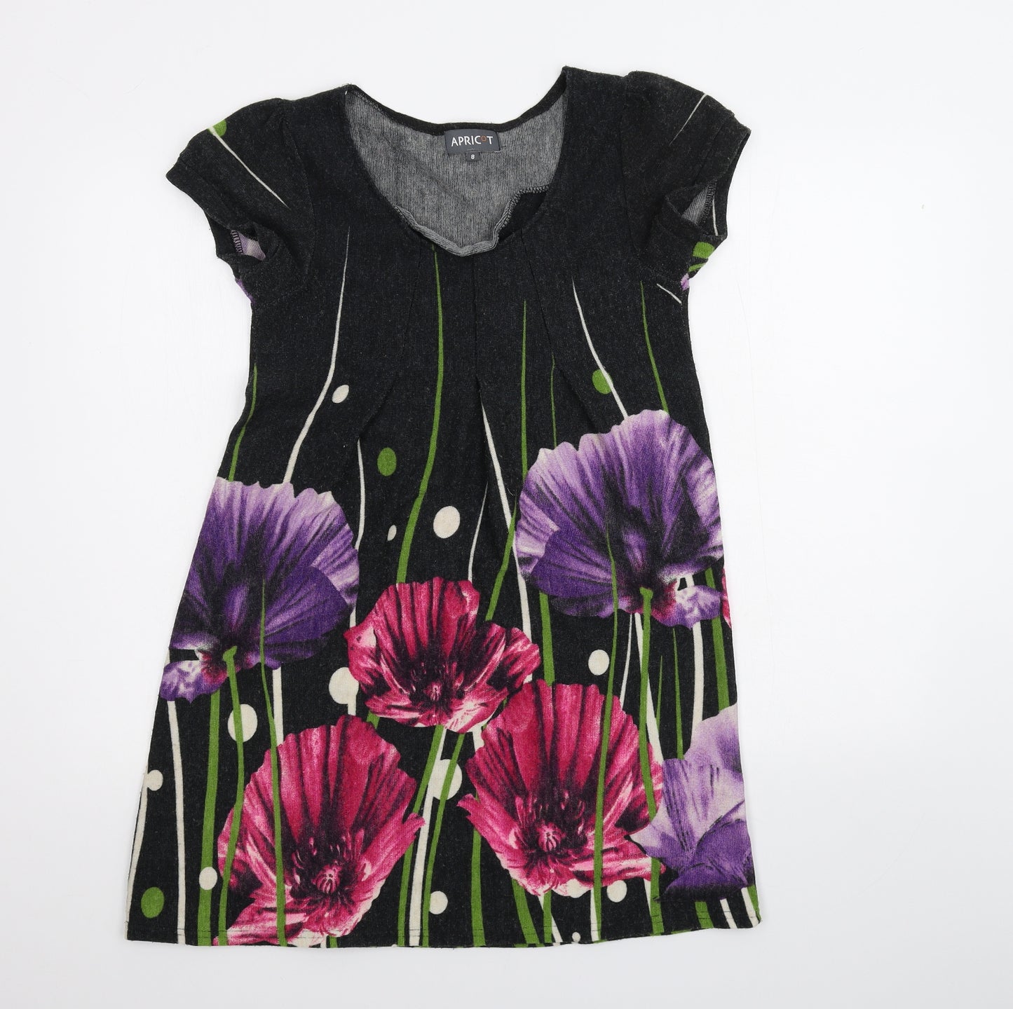 Apricot Womens Black Floral  Basic T-Shirt Size 8