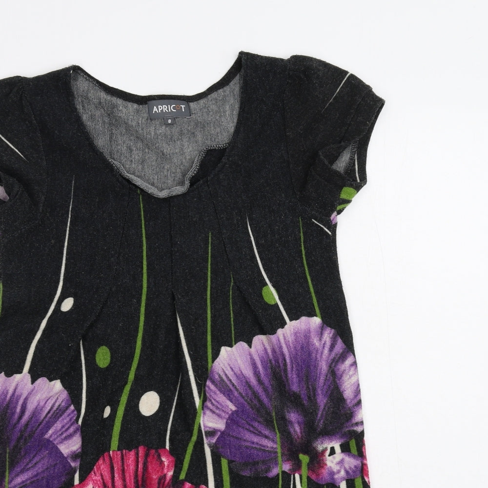 Apricot Womens Black Floral  Basic T-Shirt Size 8