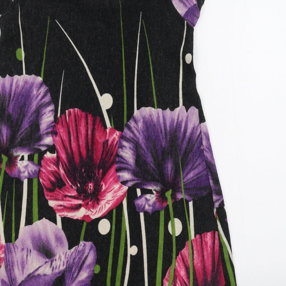 Apricot Womens Black Floral  Basic T-Shirt Size 8