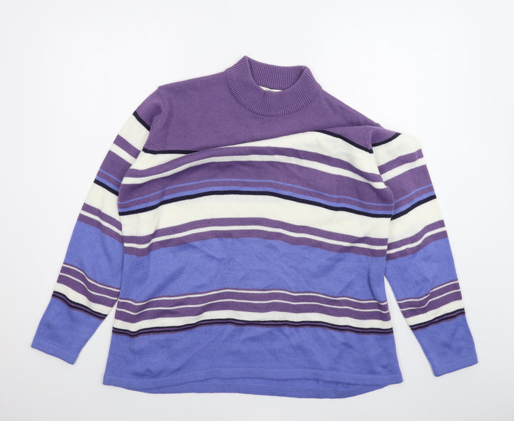 EWM Womens Purple Striped Pullover Jumper Size XL