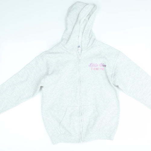 Gildan Girls Grey   Full Zip Hoodie Size L  - LITTLE DIVA FEARNE DANCE STUDIO