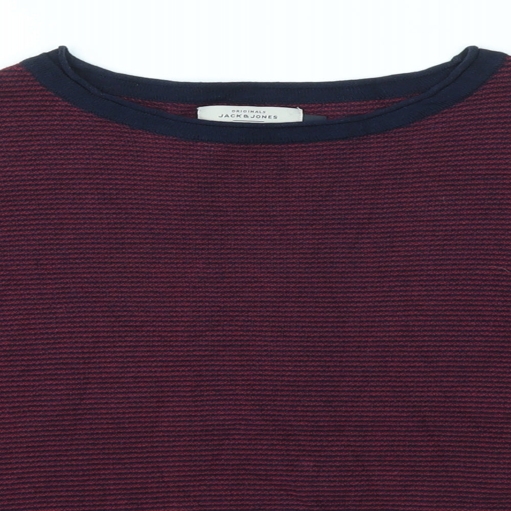 JACK JONES Mens Purple Striped  Pullover Jumper Size L