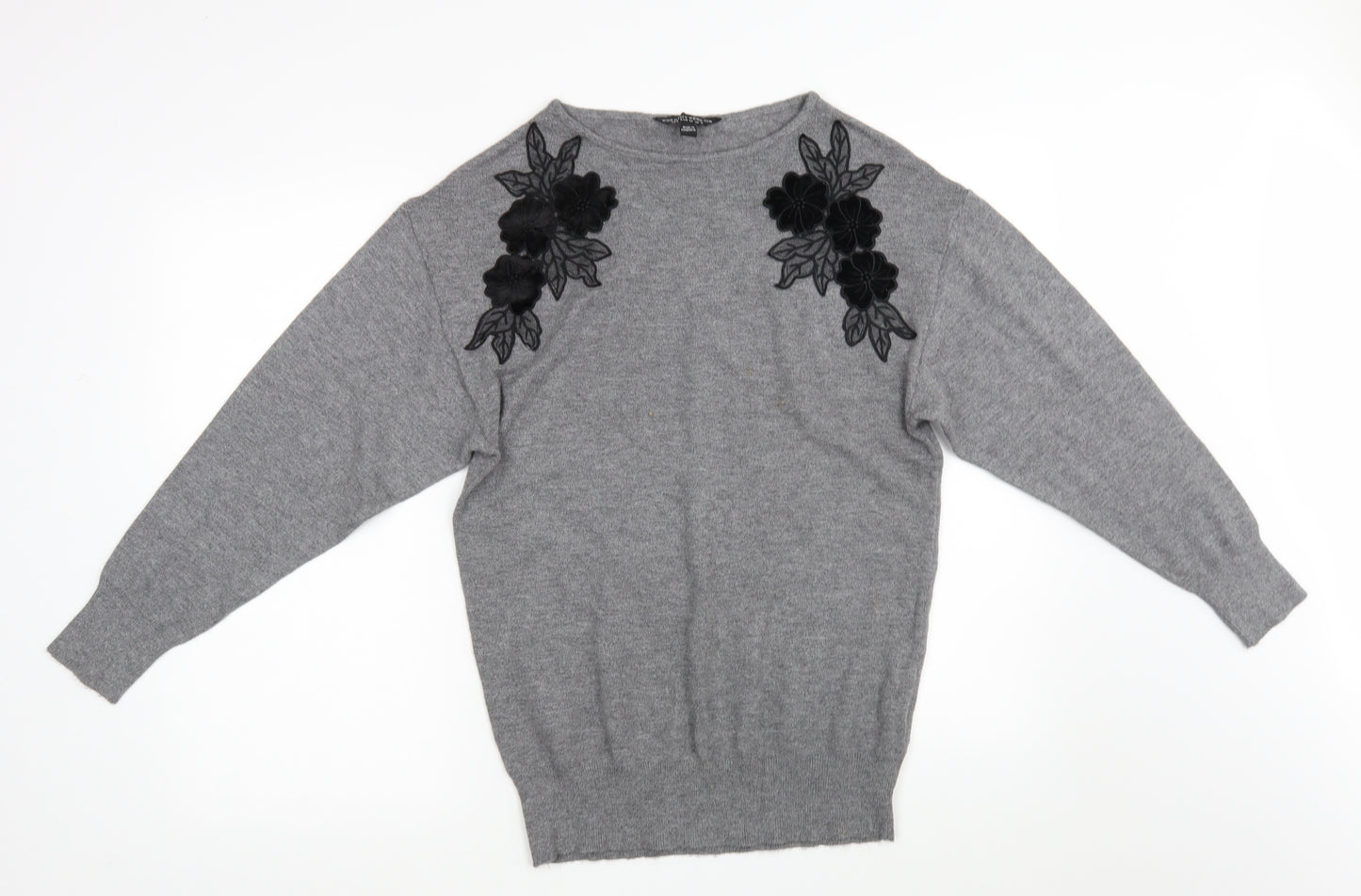 Dorothy Perkins Womens Grey Floral  Pullover Jumper Size 10