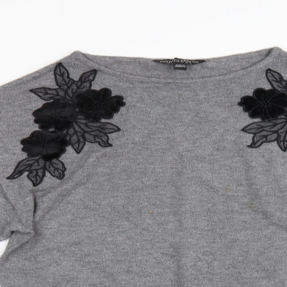Dorothy Perkins Womens Grey Floral  Pullover Jumper Size 10