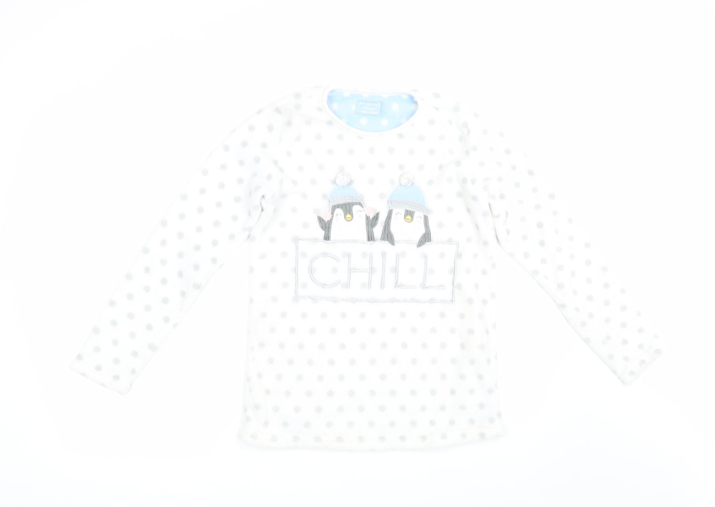Primark Girls White Polka Dot  Top Pyjama Top Size 12 Years  - Penguin
