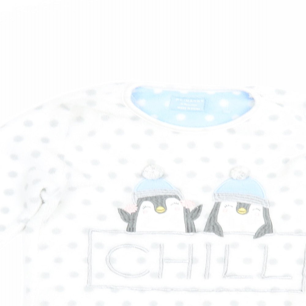 Primark Girls White Polka Dot  Top Pyjama Top Size 12 Years  - Penguin