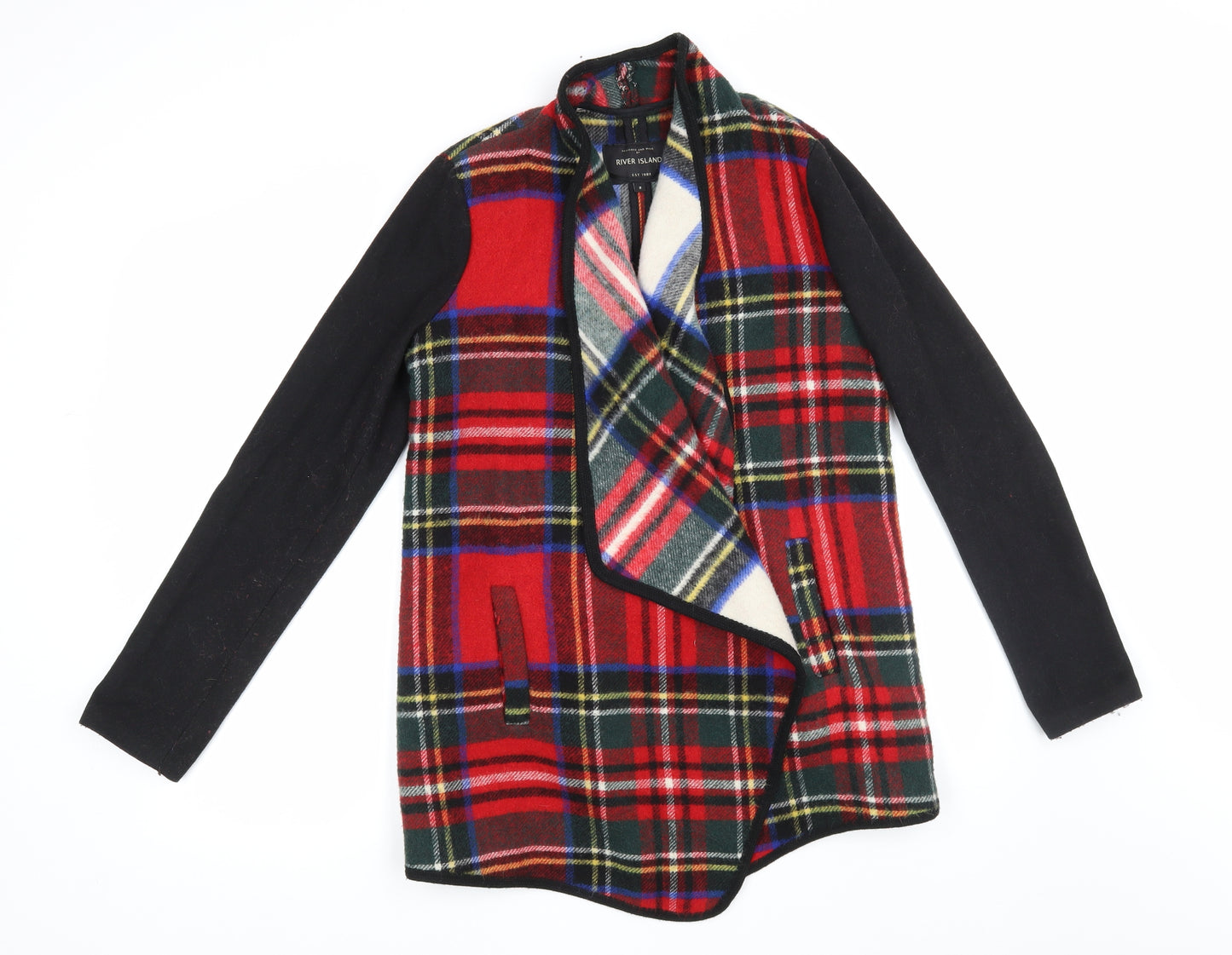 River Island Womens Red Check  Overcoat Coat Size 8