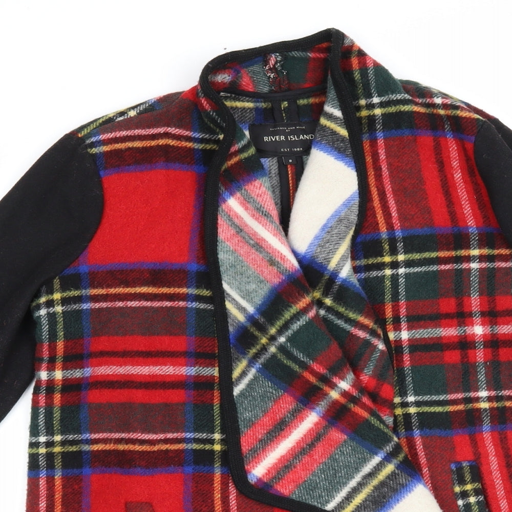 River Island Womens Red Check  Overcoat Coat Size 8