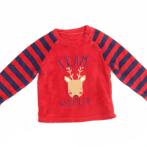 Primark Baby Red Striped   Pyjama Top Size 18-24 Months  - Rudolph
