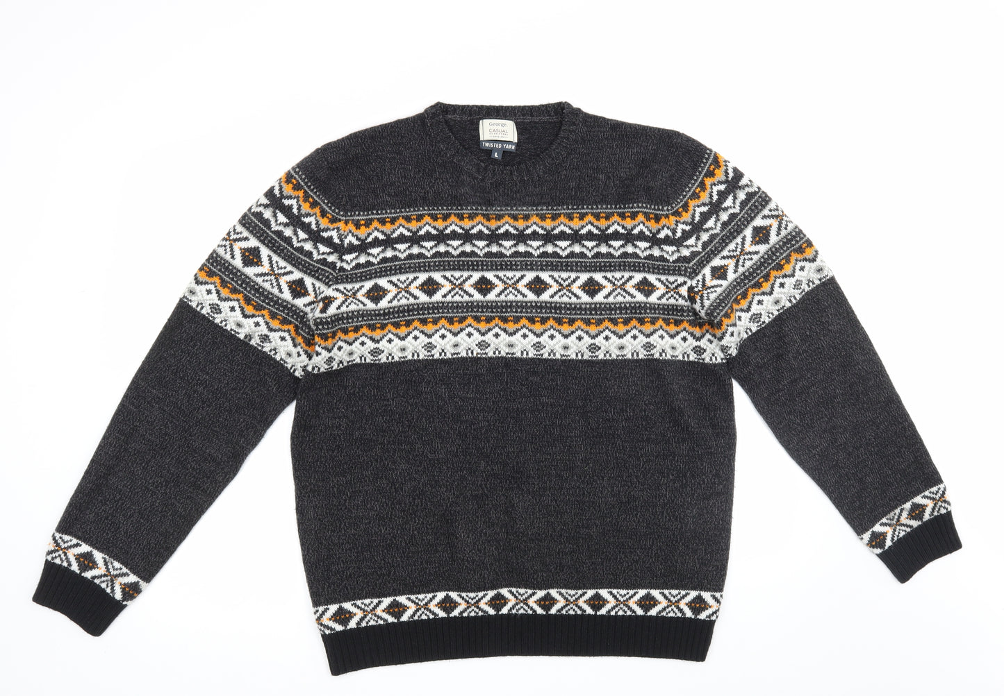 George Mens Grey Fair Isle  Pullover Jumper Size L