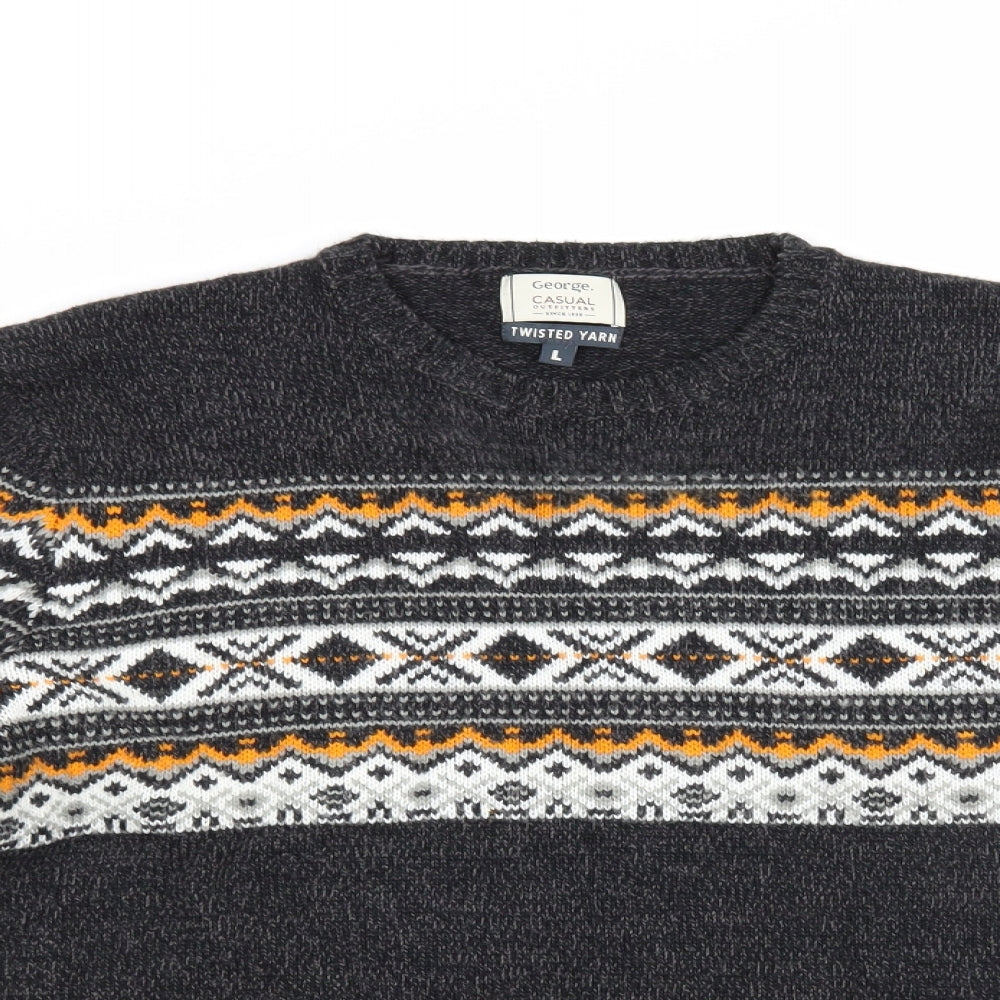 George Mens Grey Fair Isle  Pullover Jumper Size L
