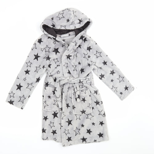 George Girls Grey Geometric  Kimono Robe Size 6-7 Years  - Star Print