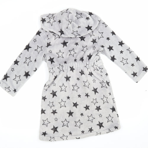 George Girls Grey Geometric  Kimono Robe Size 6-7 Years  - Star Print