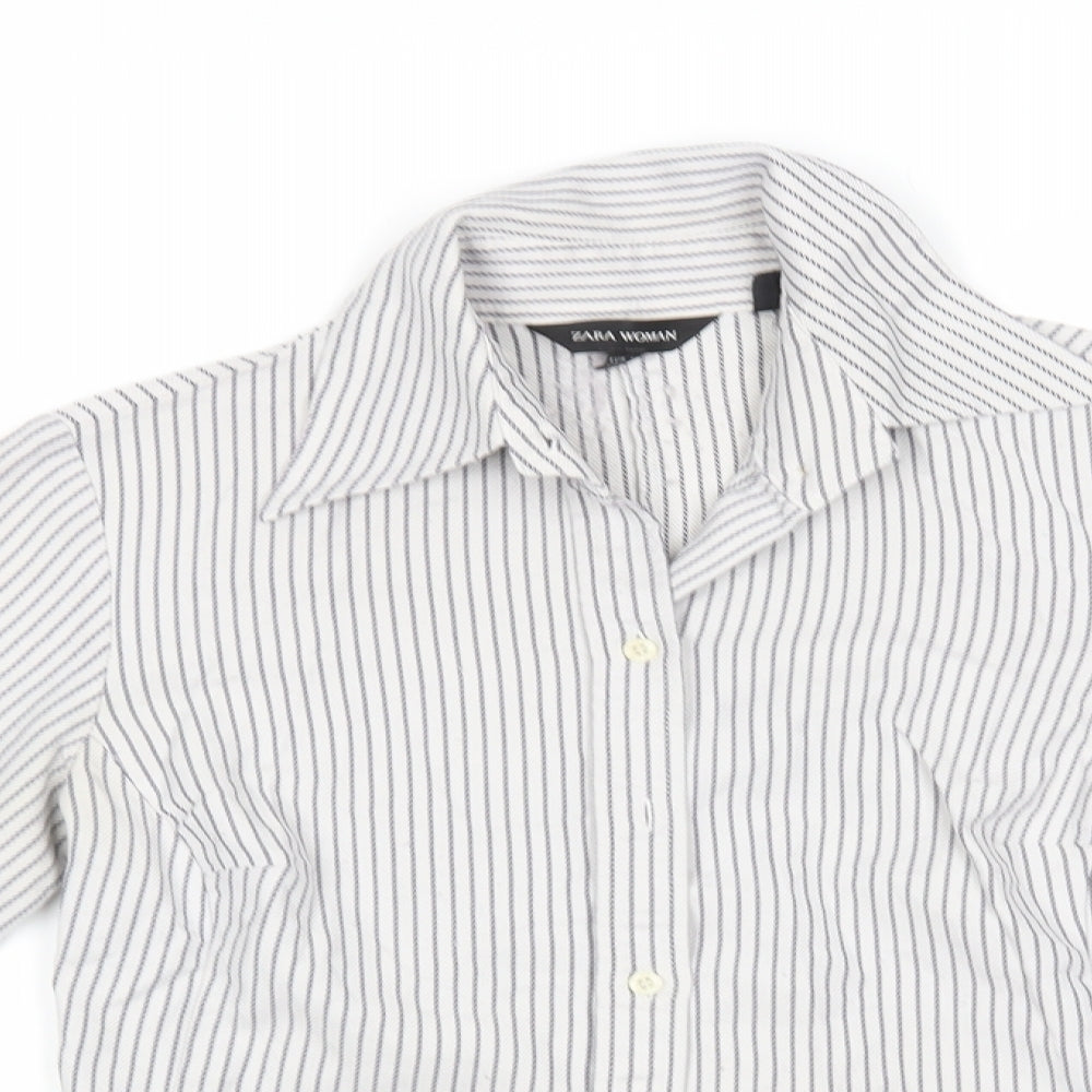 Zara Womens White Striped  Basic Button-Up Size M
