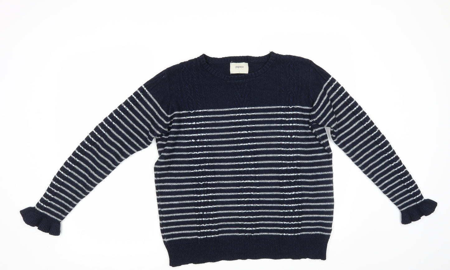 Papaya Womens Blue Striped  Pullover Jumper Size L