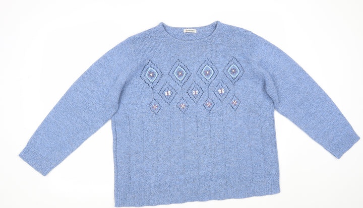 Damart Womens Blue Floral Pullover Jumper Size XL