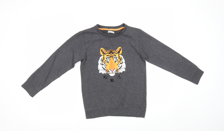 Crafted Girls Grey Pullover Sweatshirt Size 9-10 Years - Tiger