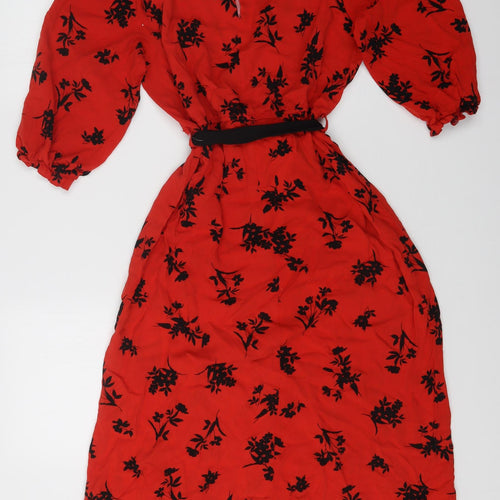 New Look Womens Red Floral  A-Line  Size 14