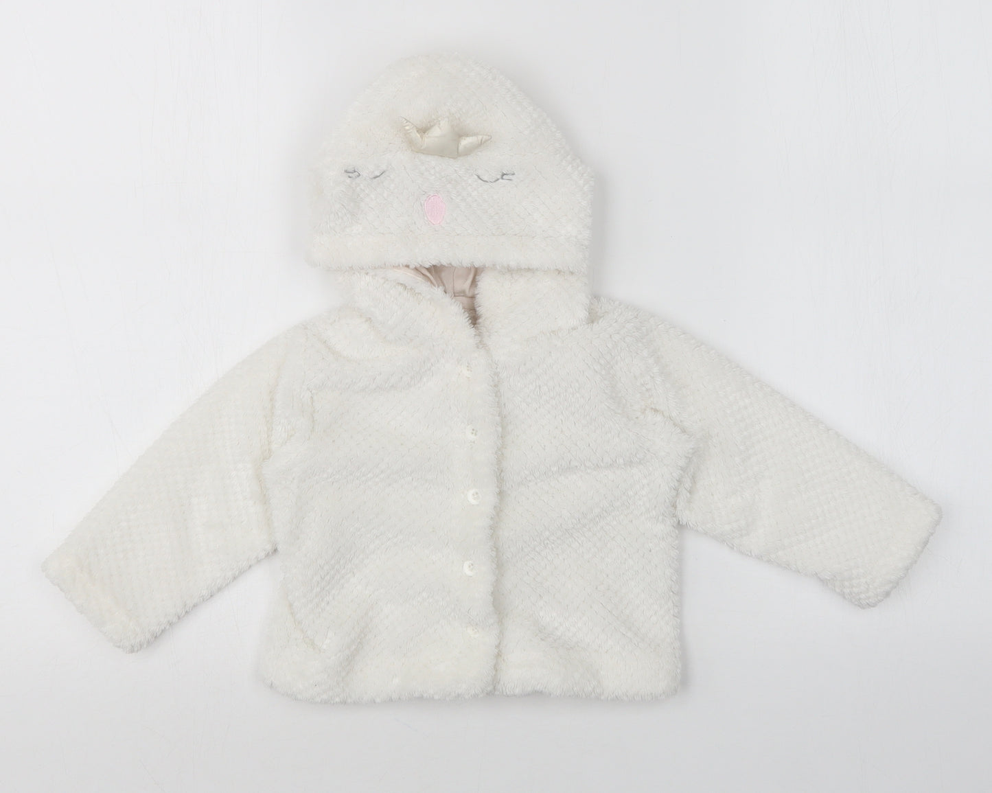 Matalan Girls White Argyle/Diamond  Overcoat Jacket Size 6-9 Months